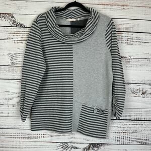 Women's Soft Surroundings Color Block Grey Stripe Cowl Neck Knit Casual Top Sz L